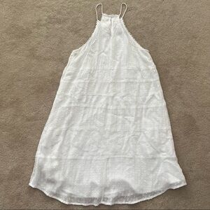 🍉 White Swiss Dot Floral Summer Mini Swing Dress Dot Trim